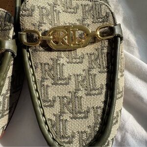 Lauren Ralph Lauren Averi II Monogram Canvas Loafers w/ Gold LRL Bit Logo